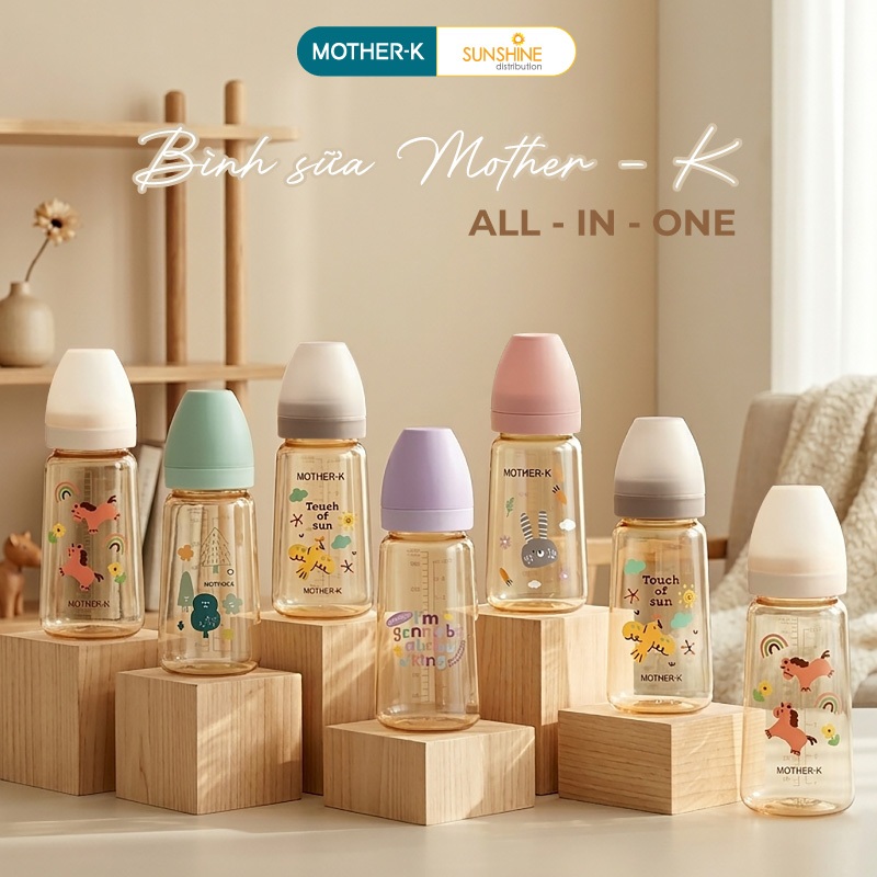 Bình sữa PPSU Hàn Quốc Mother-K - 180 ml/ 280 ml (họa tiết mới nhất 2026)