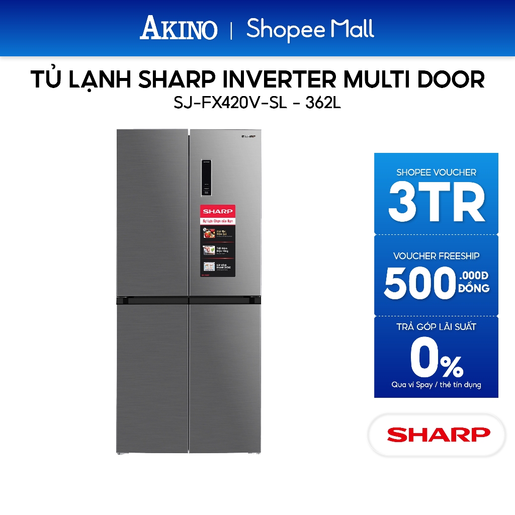 Tủ lạnh Sharp Inverter 362 lít SJ-FX420V-SL - Hàng Chính Hãng