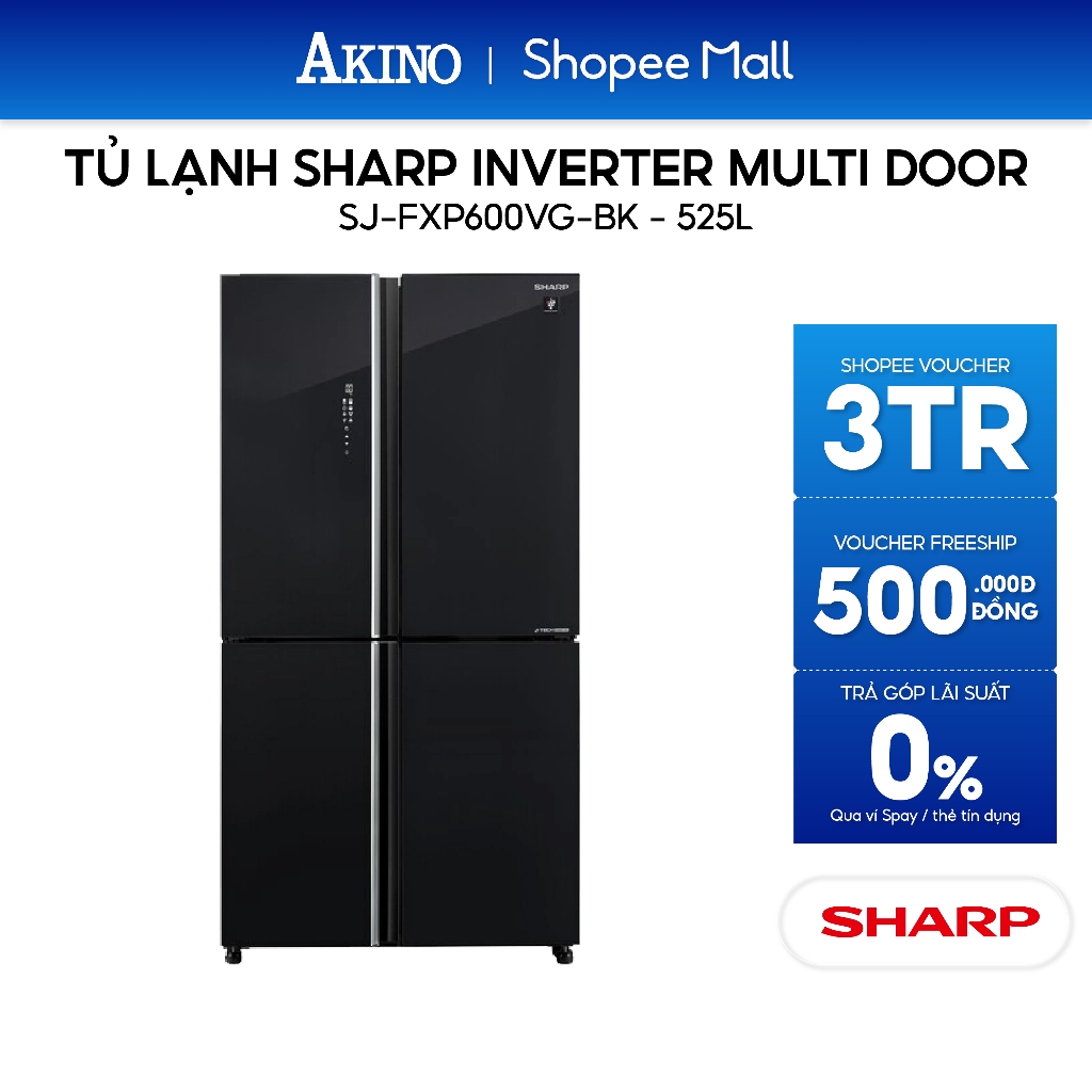 Tủ lạnh Sharp Inverter 525 lít Multi Door SJ-FXP600VG-BK - Hàng Chính Hãng