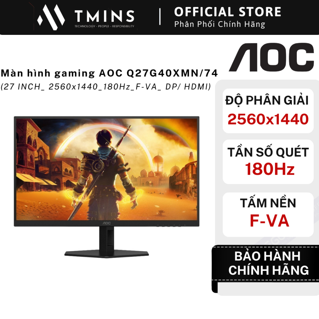 Màn hình gaming AOC Q27G40XMN/74 ( 27 INCH_ 2560x1440_ 180Hz_ F-VA_ DP/ HDMI ) - Hàng Chính Hãng