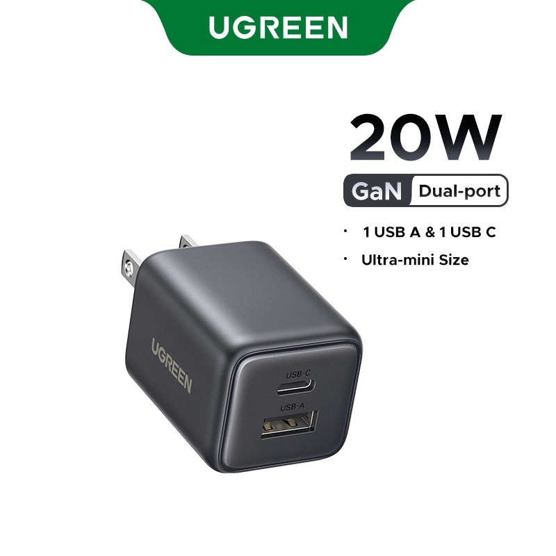【 Nexode + 2 Cổng 】 UGREEN 20W GaN Sạc Mini USB C Sạc Điện Thoại PD3.0 QC3.0 Cho iP17/16 Pro Max Sam