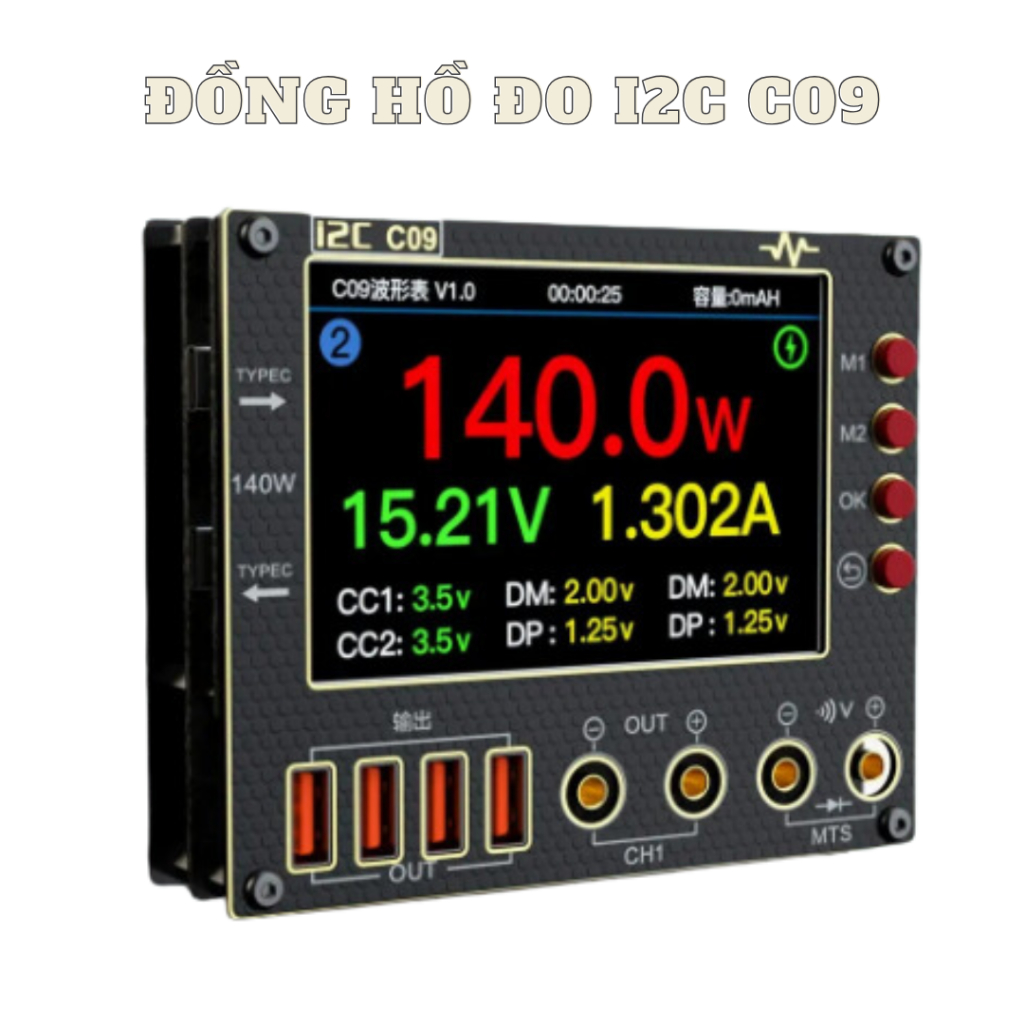 Đồng hồ đo công suất & sóng USB C09 (C09 USB Power Meter + Oscilloscope)