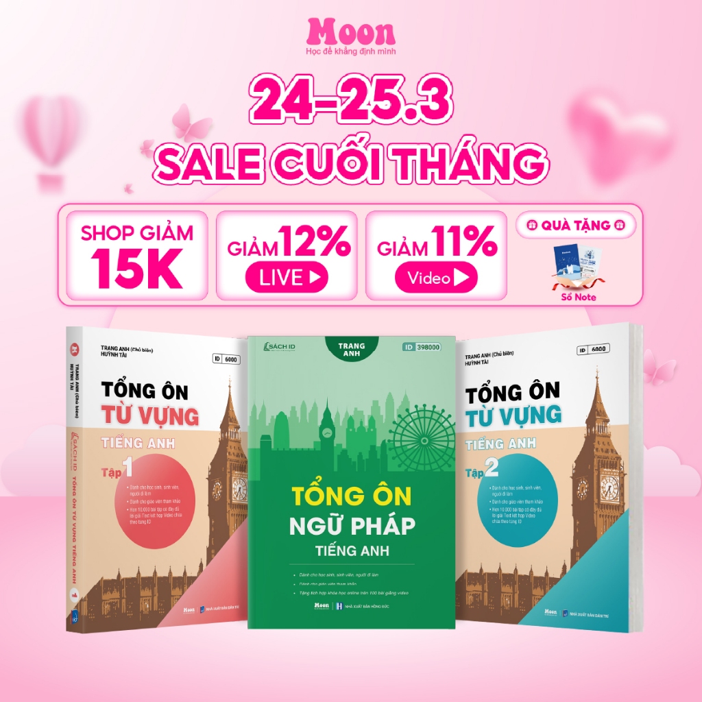 Sách Tổng ôn ngữ pháp, Từ vựng tiếng anh cô Trang Anh Moonbook