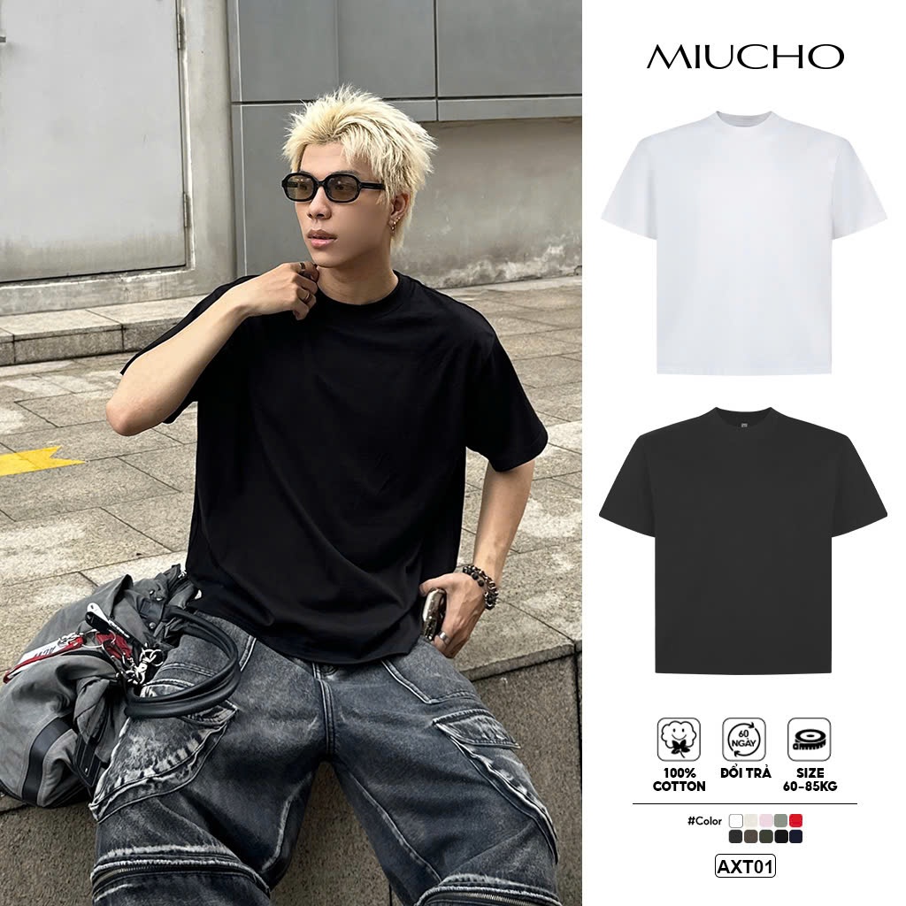 Áo phông trơn form boxy vải cotton 2c thoáng mát AXT01 Miucho Club