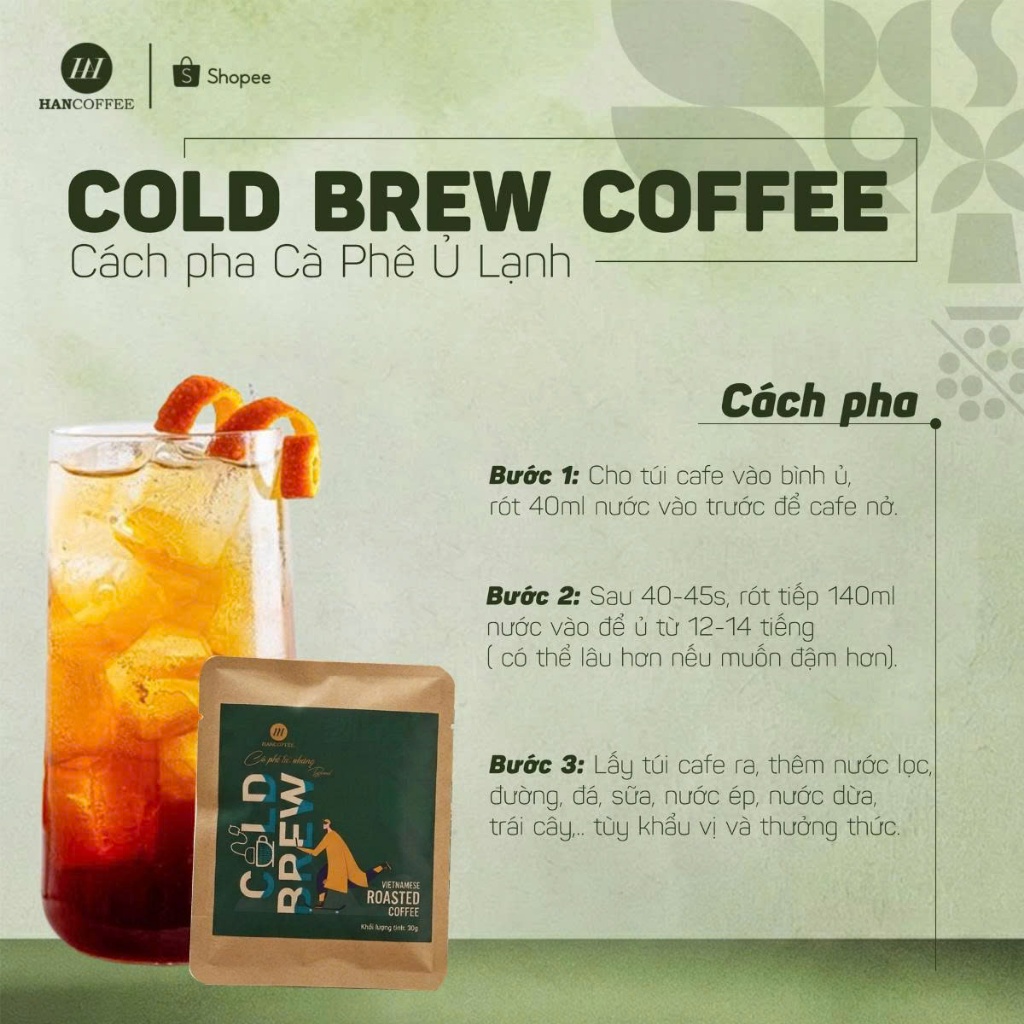 Cà Phê Cold Brew Ủ Lạnh HANCOFFEE Blend 80% Robusta 20% Arabica Túi Nhúng  Đậm Vị Hộp 10 Gói Xé