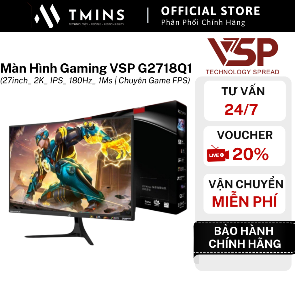 Màn Hình Gaming VSP G2718Q1 (27inch_ 2K_ IPS_ 180Hz_ 1Ms | Chuyên Game FPS) - Hàng chính Hãng BH 36T