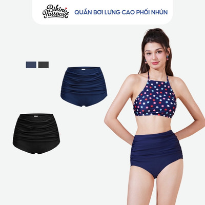 Quần bơi Lẻ NỮ BIKINI PASSPORT kiểu Lưng cao nhún trước - Xanh navy - BSV234_NV