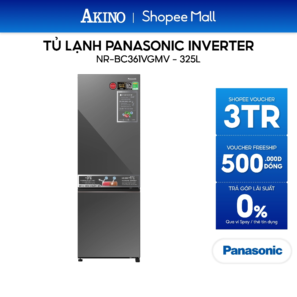 Tủ lạnh Panasonic Inverter 325 lít NR-BC361VGMV - Bảo hành chính hãng