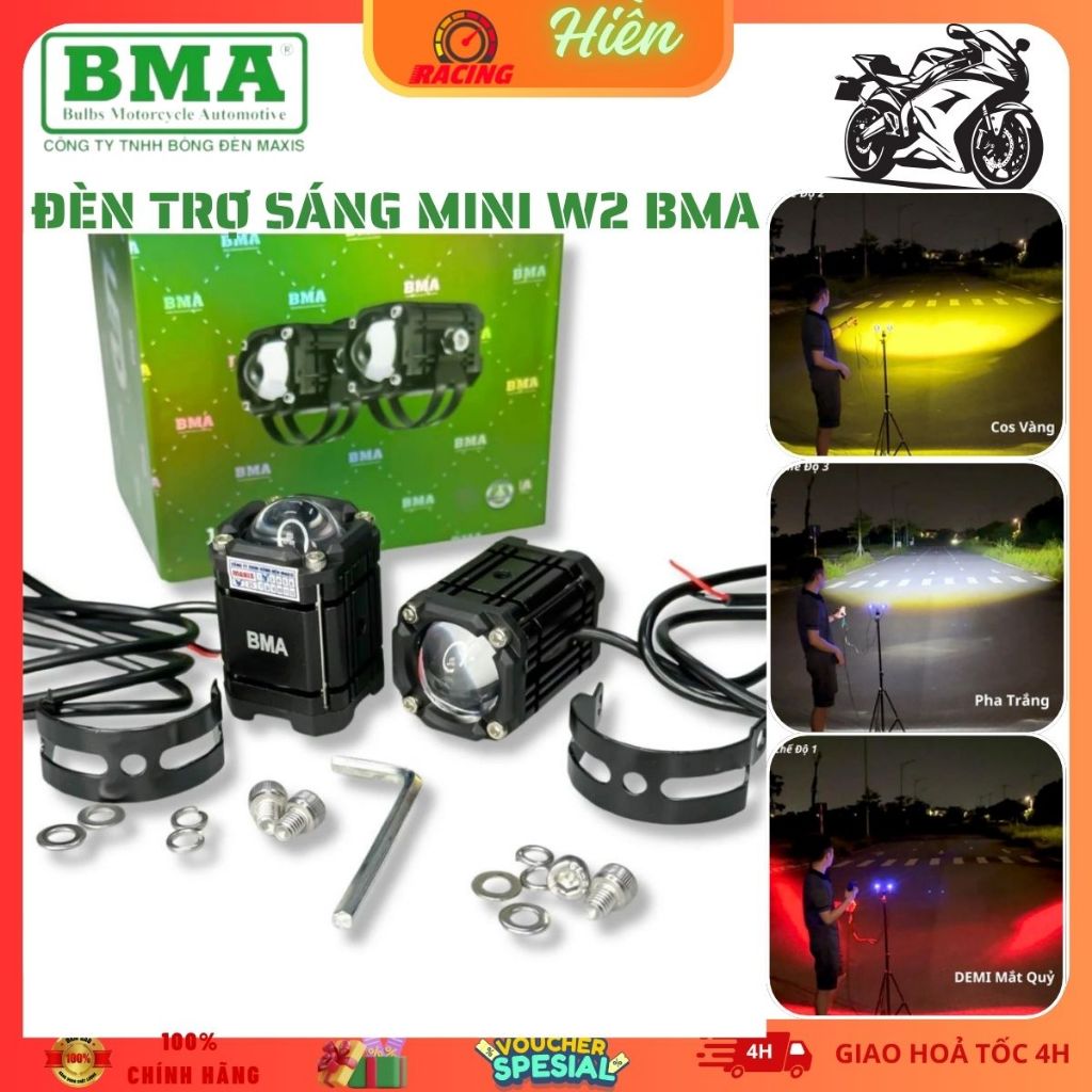 Đèn Trợ Sáng Bi Cầu Mini W2 BMA + Tích hợp 4 Chế Độ Tích Hợp Auto Passing 27W
