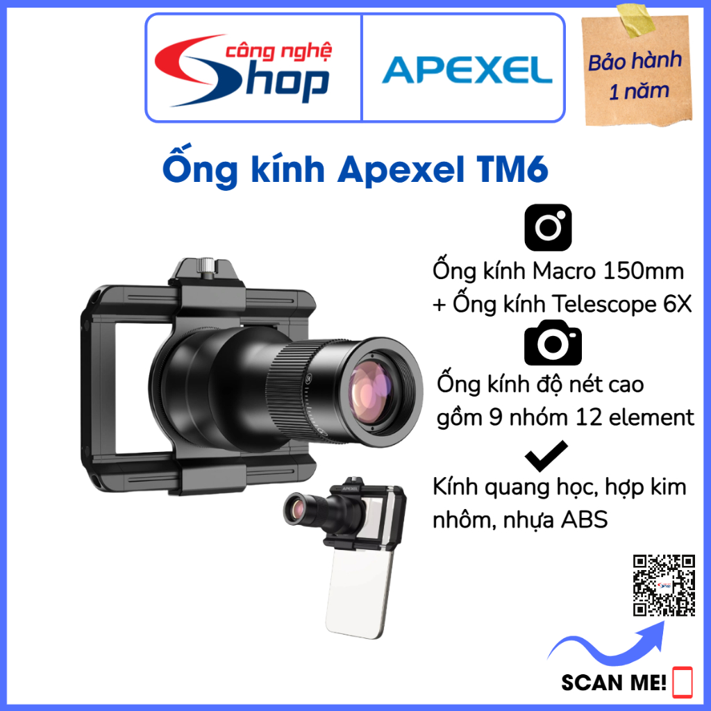 Ống kính Tele và macro Apexel APL-TM6 ống kính rời HD dành cho điện thoại thông minh