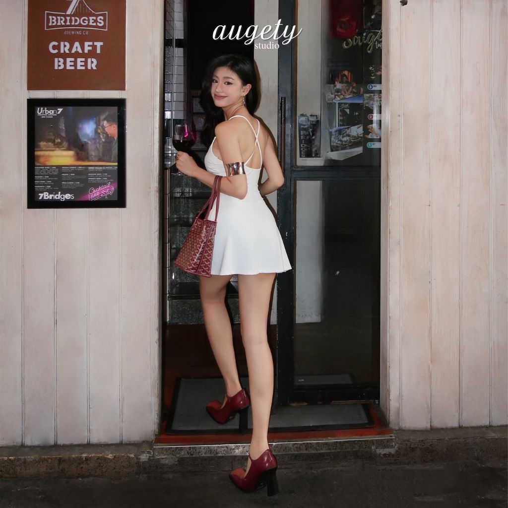 Đầm Hai Dây Chéo Lưng Ngắn Ôm Eo Dáng Xòe Augety Studio, LAUREN Dress | BigBuy360 - bigbuy360.vn