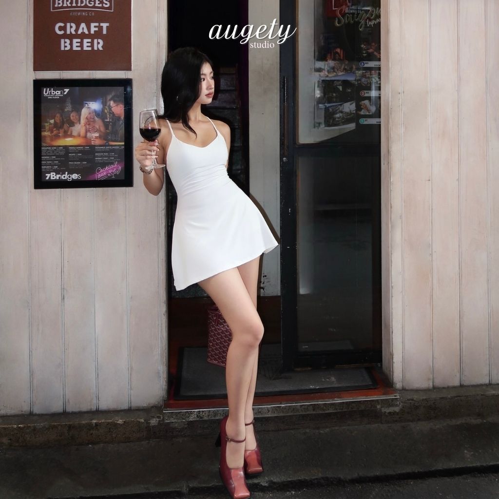 Đầm Hai Dây Chéo Lưng Ngắn Ôm Eo Dáng Xòe Augety Studio, LAUREN Dress | BigBuy360 - bigbuy360.vn