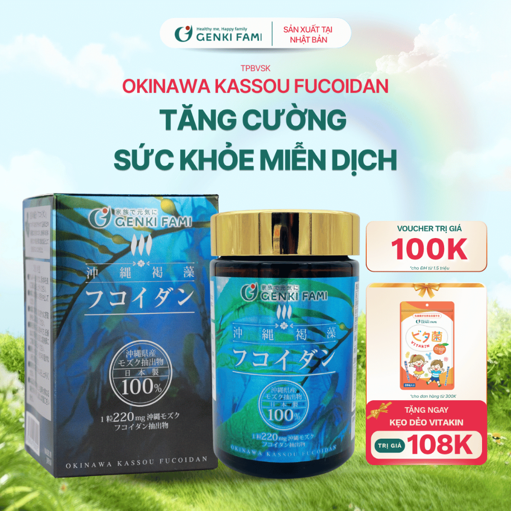 TPBVSK Fucoidan Okinawa Genki Fami Nhật Bản Tăng Cường Đề Kháng, Hạn Chế Oxi Hóa, Nâng Cao Sức Khỏe 
