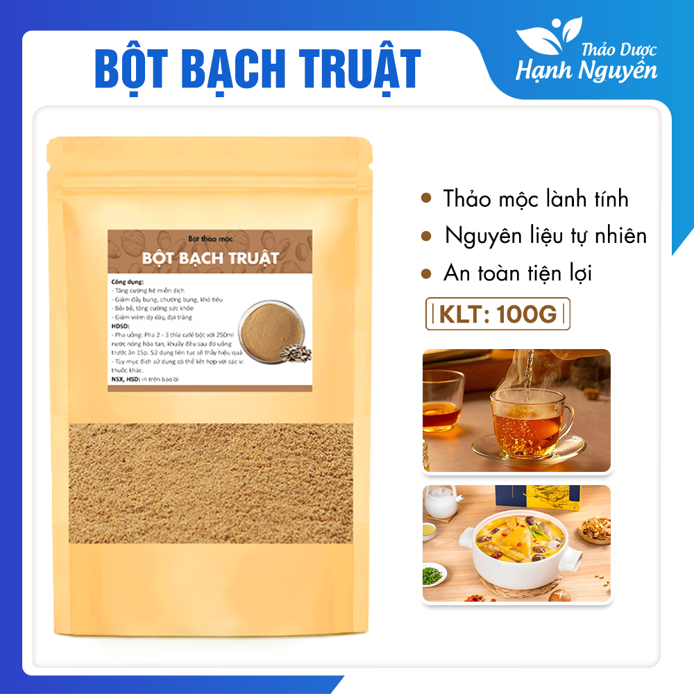 Bột bạch truật 100g, nguyên chất, thơm mịn, đắp mặt, pha uống, tốt cho tiêu hóa - Thảo Dược Hạnh Nguyên