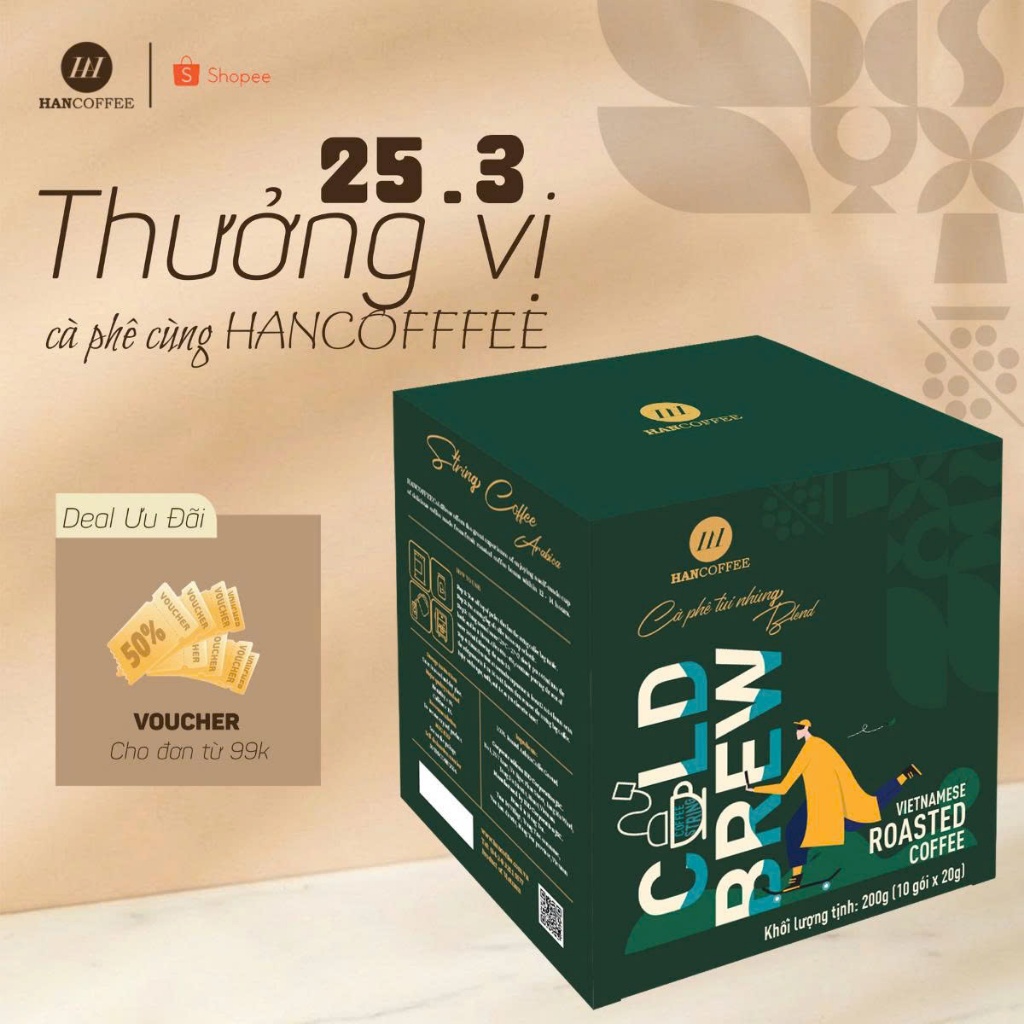 [Quà Tặng] 1 Hộp Cà Phê Ủ Lạnh ColdBrew Blend HANCOFFEE Nguyên Chất Đậm Vị