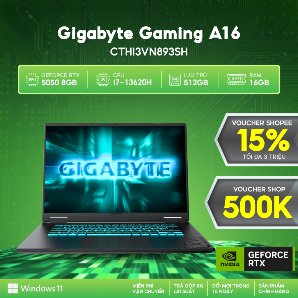 Laptop Gigabyte Gaming A16 CTHI3VN893SH Card GeForce RTX™ 5050 8GB / Core i7-13620H | 16GB | 512GB