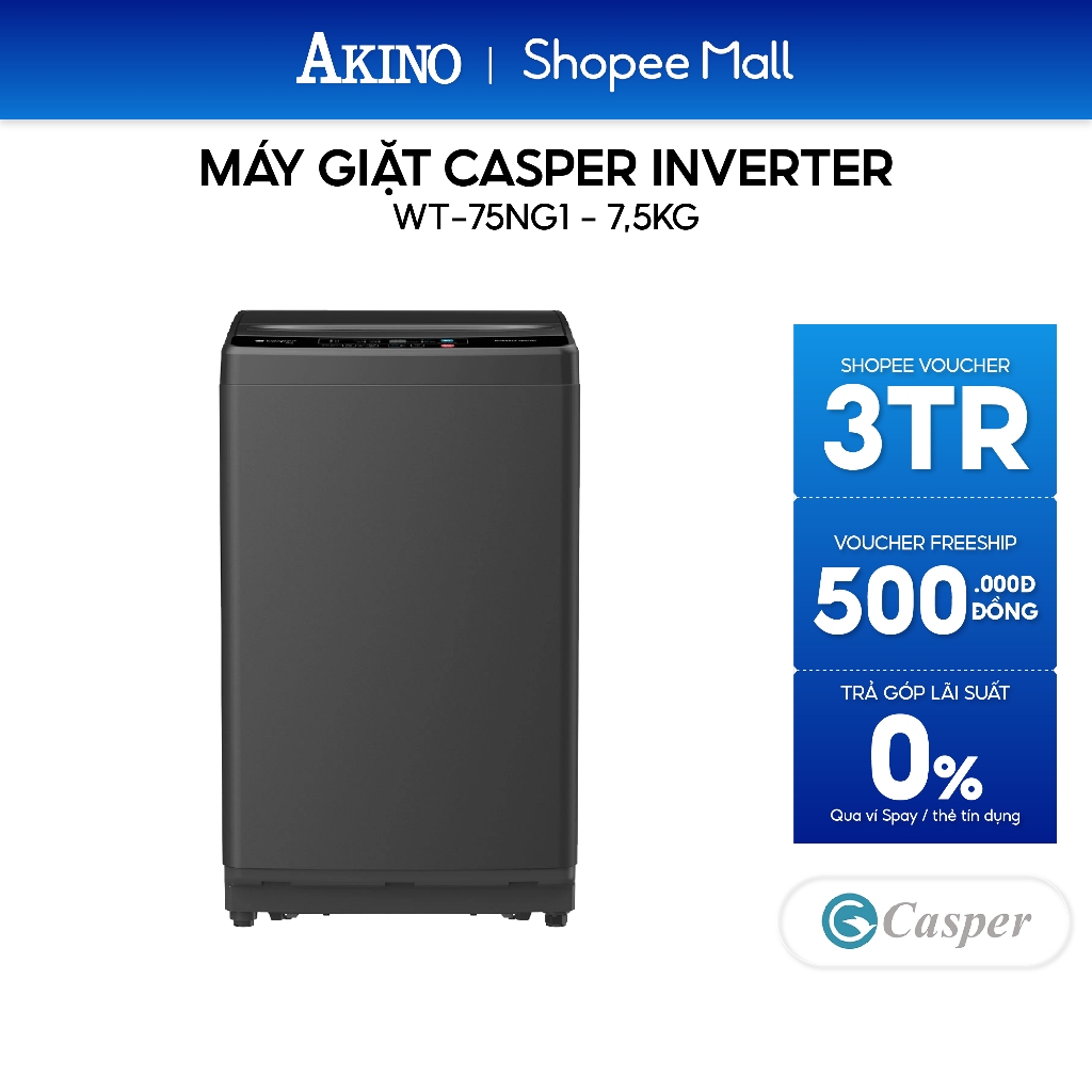 Máy giặt Lồng Đứng Casper 7.5 kg WT-75NG1 - Hàng Chính Hãng