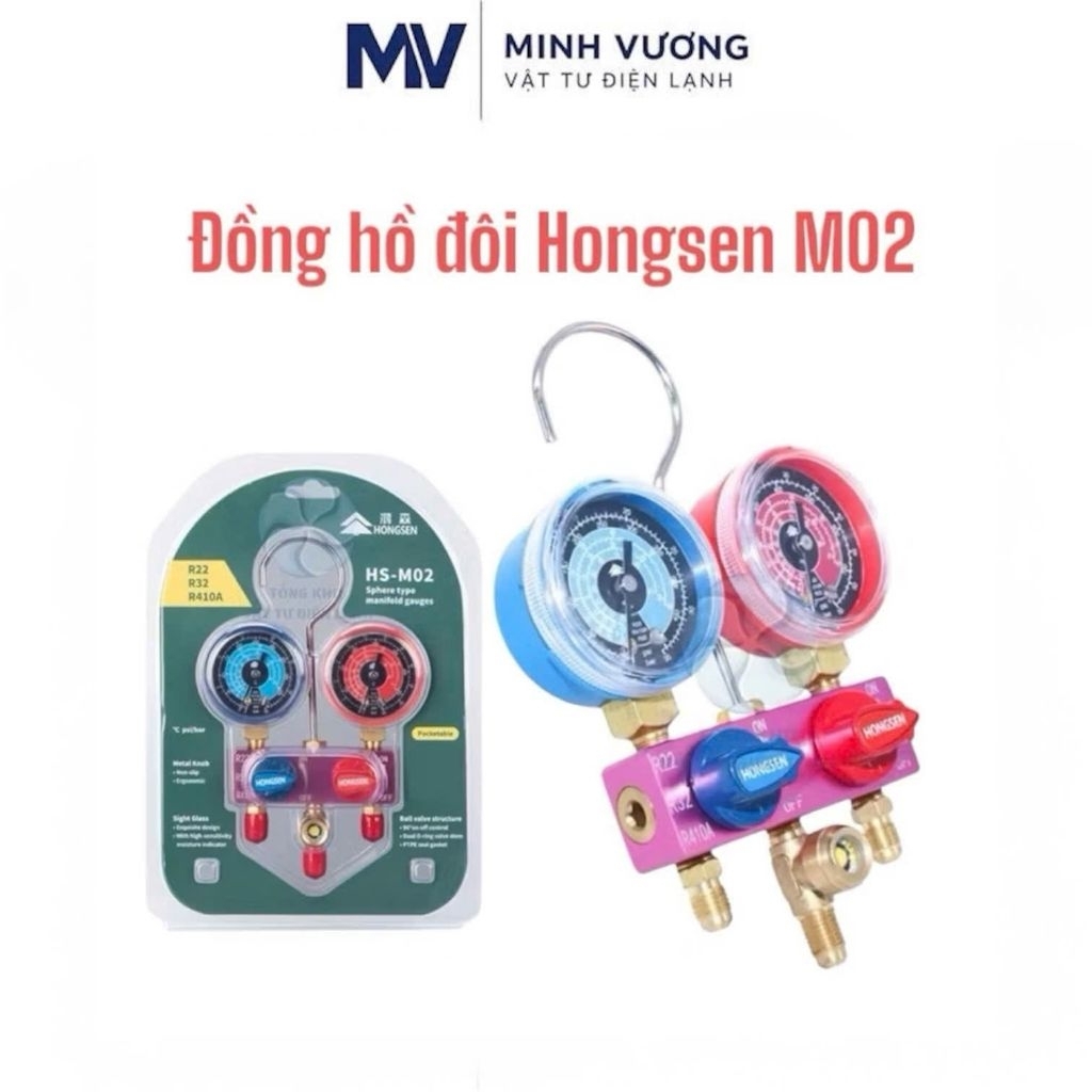 Đồng hồ nạp gas đôi Hongsen HS-M02 - Đồng hồ sạc gas đôi cho điều hoà Hongsen HS-M02