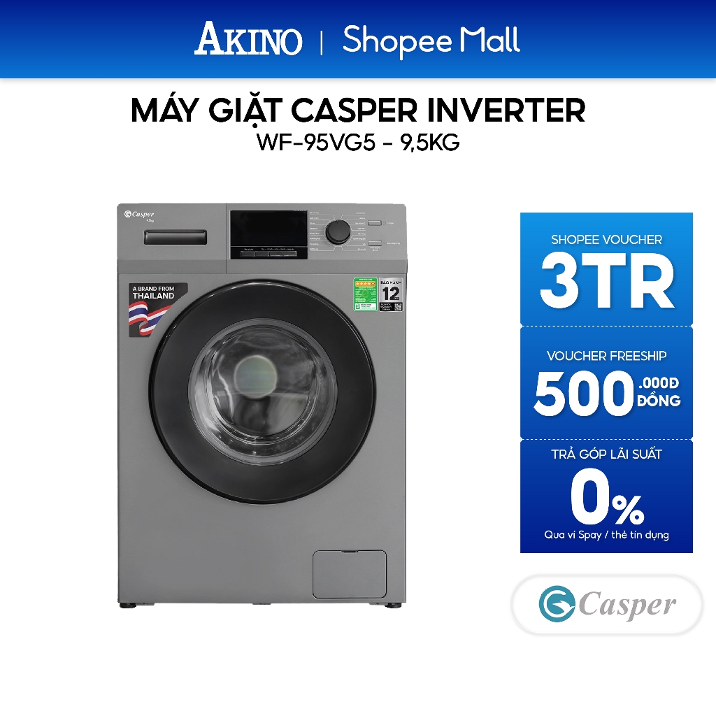 Máy giặt Lồng Ngang Casper Inverter 9.5 kg WF-95VG5 - Hàng Chính Hãng