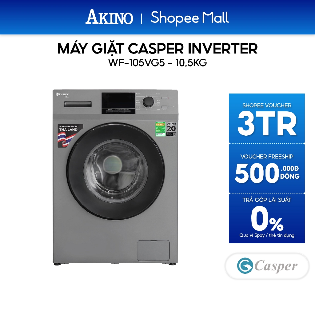 Máy giặt Lồng Ngang Casper Inverter 10.5 kg WF-105VG5 - Hàng Chính Hãng