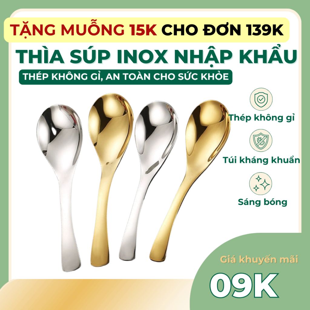 Thìa Súp Inox Nhập Khẩu - Muỗng Stainless Steel Cong 3 Size Cao Cấp Inox Không Gỉ - Danami Store D02