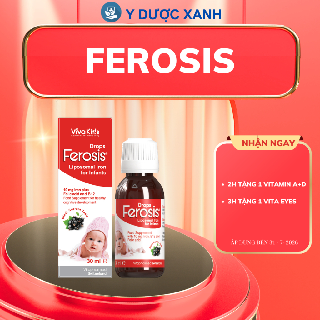 Mua [Chính Hãng] VIVAKIDS FEROSIS DROPS,30ml, Bổ sung sắt, acid folic, vitamin B12 cho bé - Y Dược X
