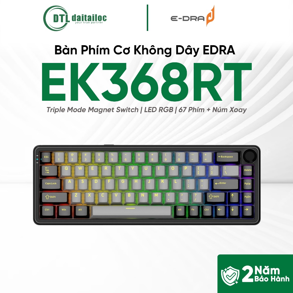 Bàn phím cơ không dây gaming 3 Mode E-dra EK368RT | Bảo hành 24 Tháng
