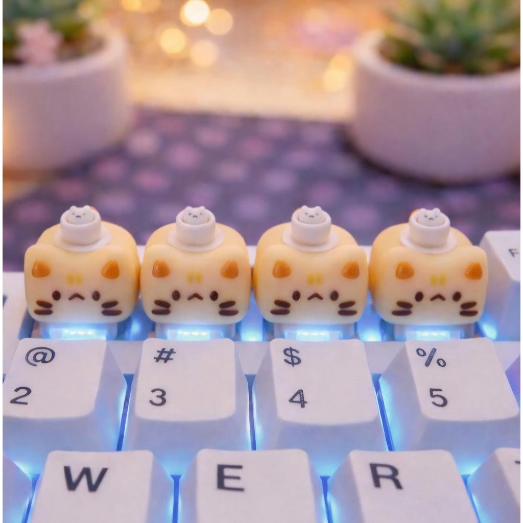 Kawaii Cat Artisan Keycap for Mechanical Keyboard – Kitty Custom Keycap Gaming Keyboard Accessory