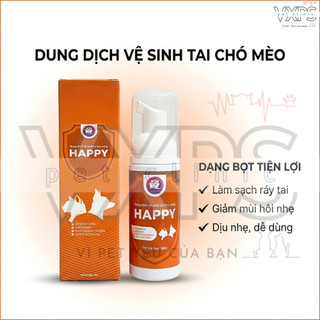 Dung Dịch Rửa Tai Chó Mèo HAPPY Dạng Bọt – Vệ Sinh Tai Định Kỳ, Mùi Thơm Dịu Nhẹ