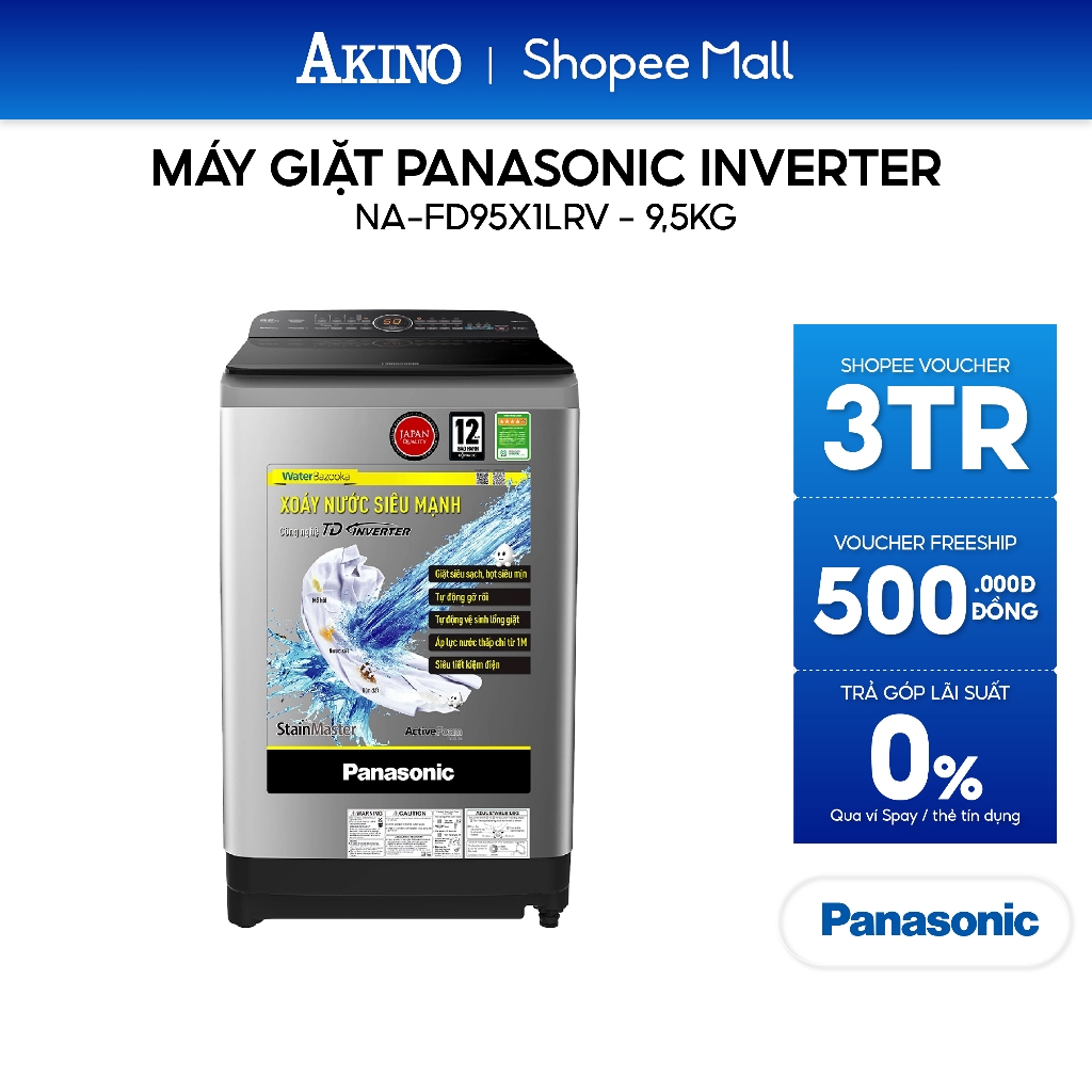 Máy giặt Lồng Đứng Panasonic Inverter 9.5 kg NA-FD95X1LRV - Hàng Chính Hãng