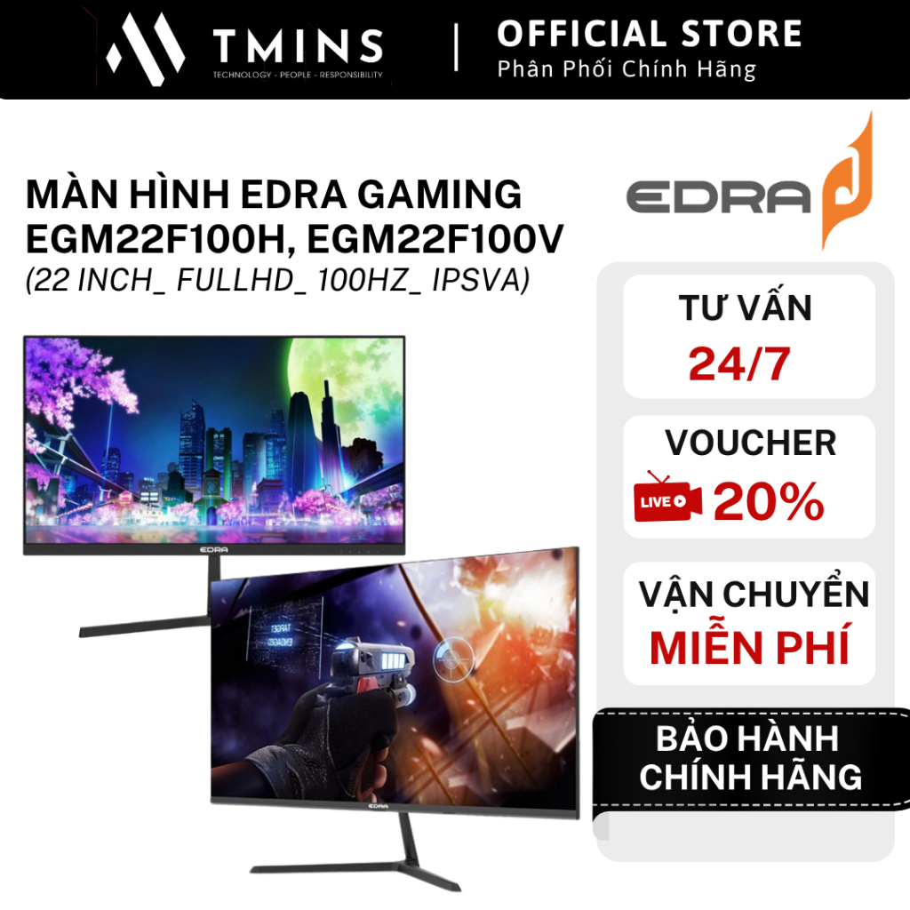 Màn hình EDRA Gaming EGM22F100H, EGM22F100V (22 inch_ FullHD_ 100Hz_ IPSVA) - Hàng Chính Hãng