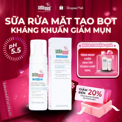 Sữa rửa mặt tạo bọt giảm mụn kích ứng Sebamed Antibacterial Cleansing Foam pH5.5 (150ml) da nhạy cảm