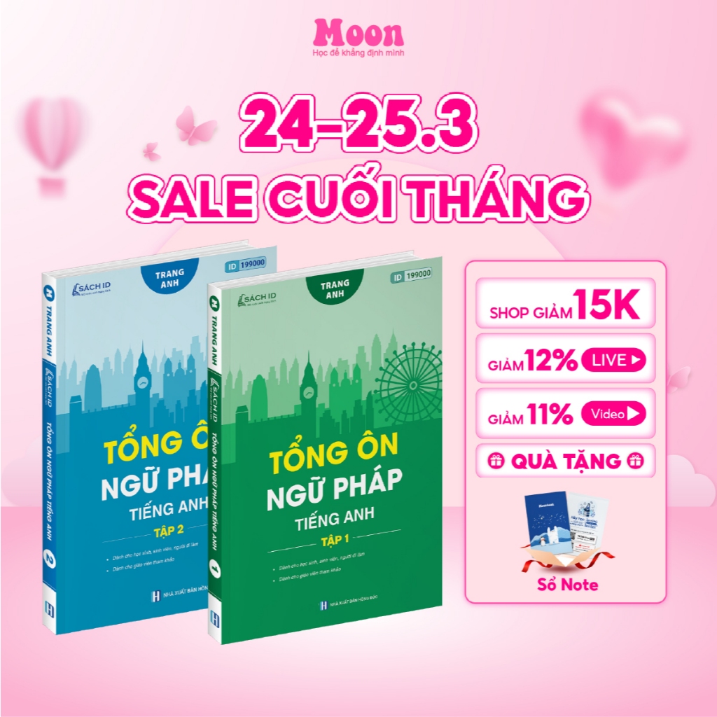 Sách Tổng ôn ngữ pháp tiếng anh tập 1 & 2, 30 chuyên đề ngữ pháp cô Trang anh bản đặc biệt  moonbook