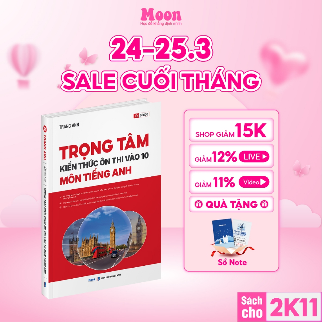 Sách Trọng tâm kiến thức ôn thi vào lớp 10  môn Tiếng anh cô Trang Anh Moonbook