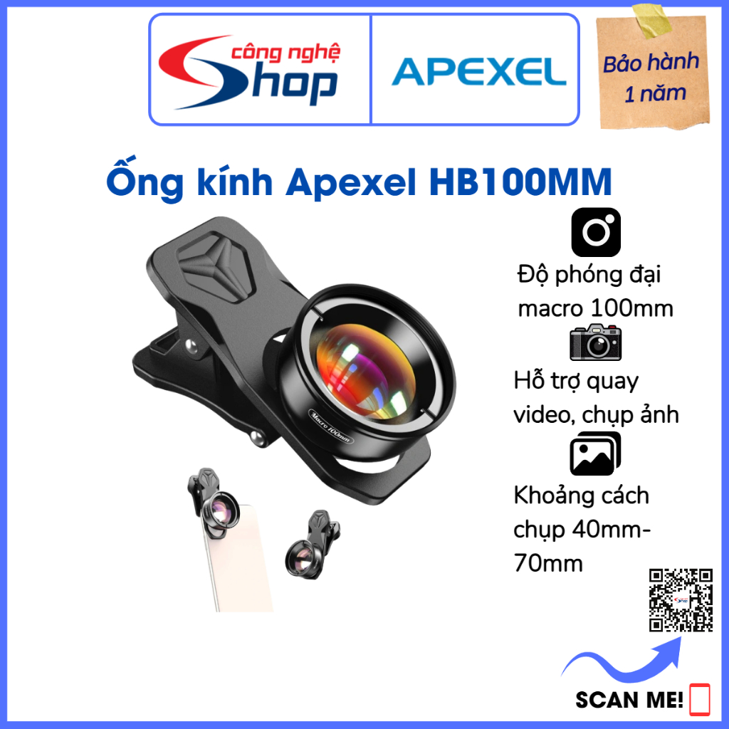 Ống kính macro Apexel APL-HB100mm đa năng cho điện thoại thông minh quay video 4K HD
