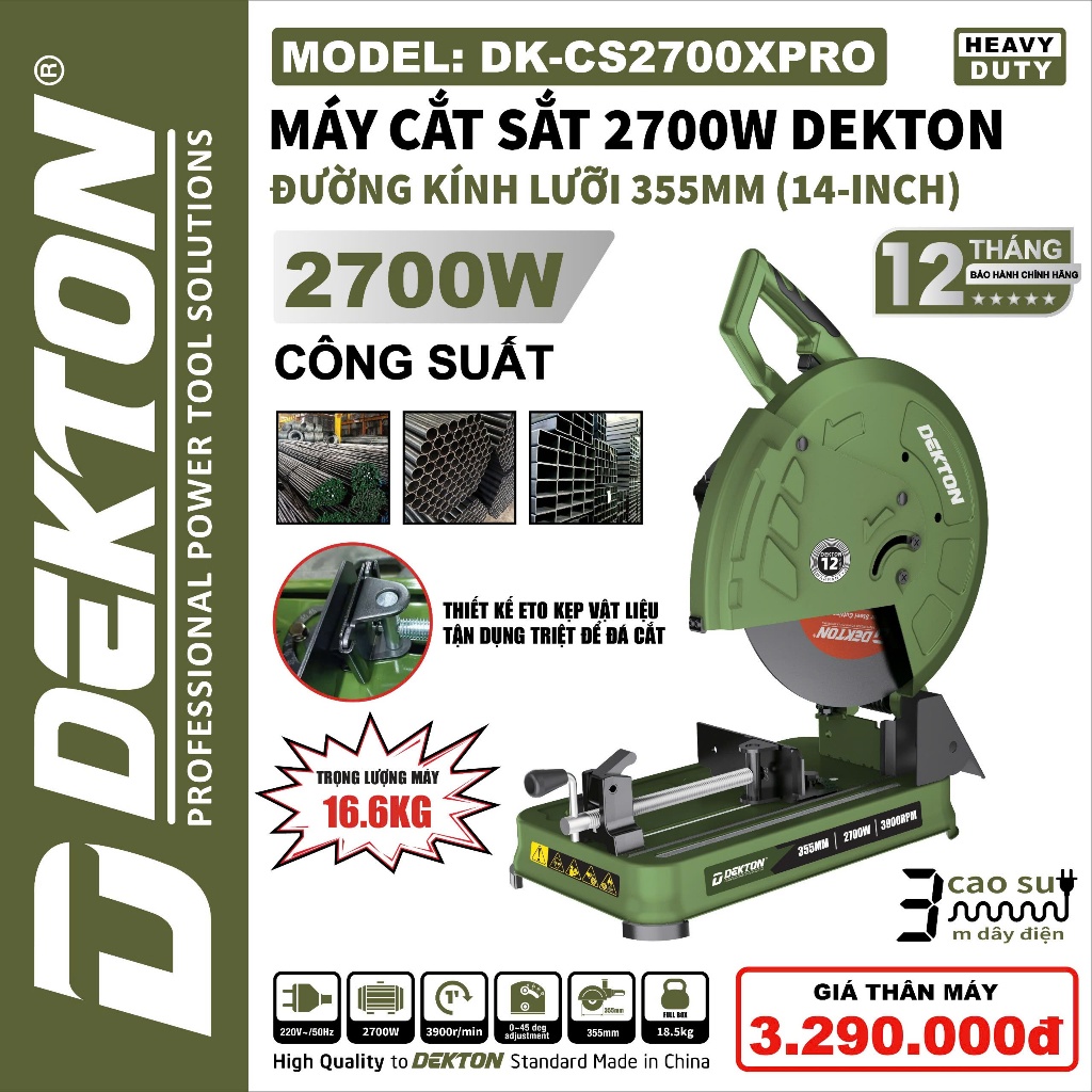 [💥New 2026] Máy Cắt Sắt Bàn Lưỡi 355mm, 2400W - 2700W Dekton DK-CS2400XPRO/CS2700XPROMAX/CS2700XPRO
