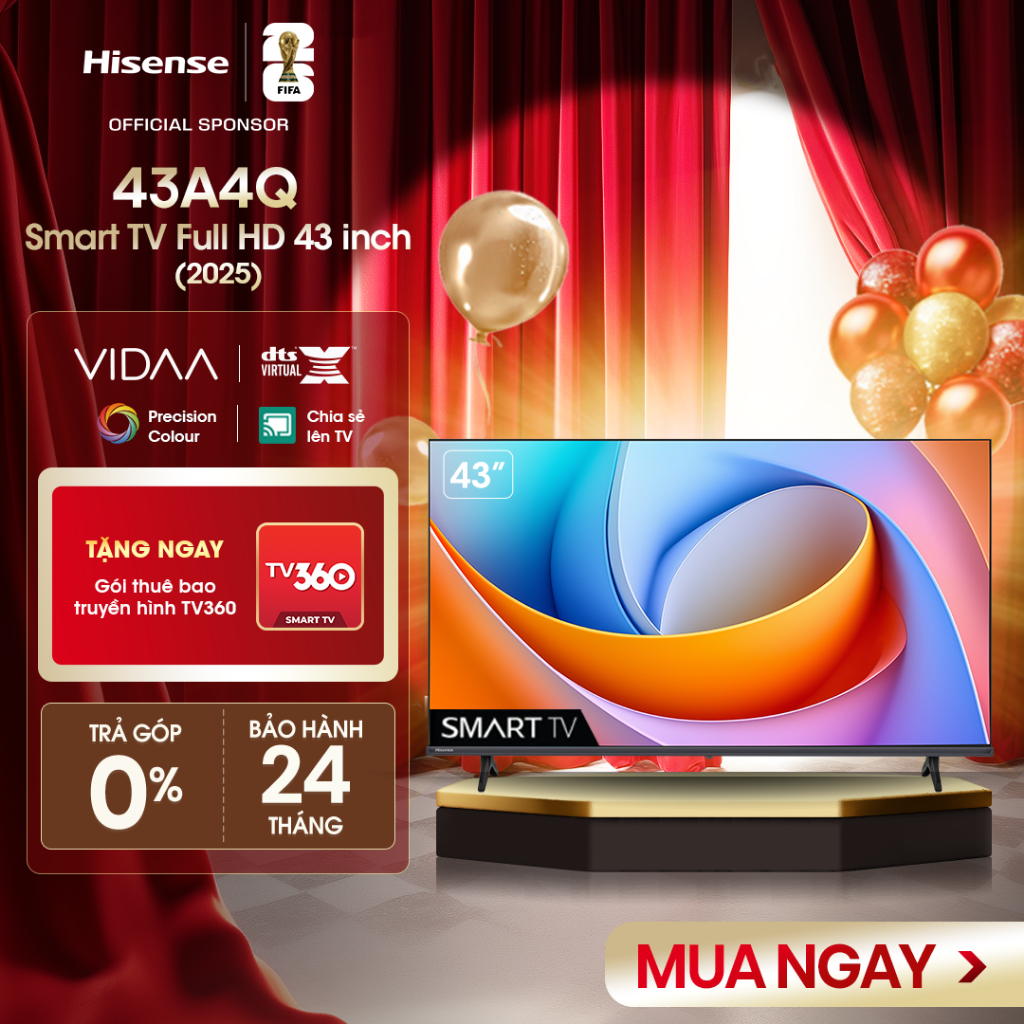 Smart Tivi Hisense 43 inch FHD 43A4Q Giao hàng toàn quốc, Bảo hành 2 năm