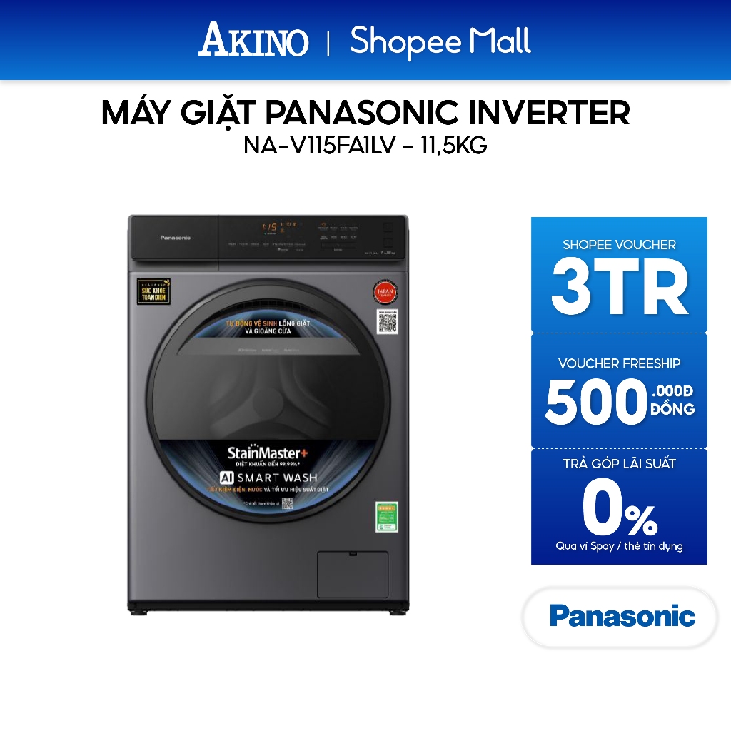 Máy giặt Lồng Ngang Panasonic Inverter 11.5kg NA-V115FA1LV - Hàng Chính Hãng