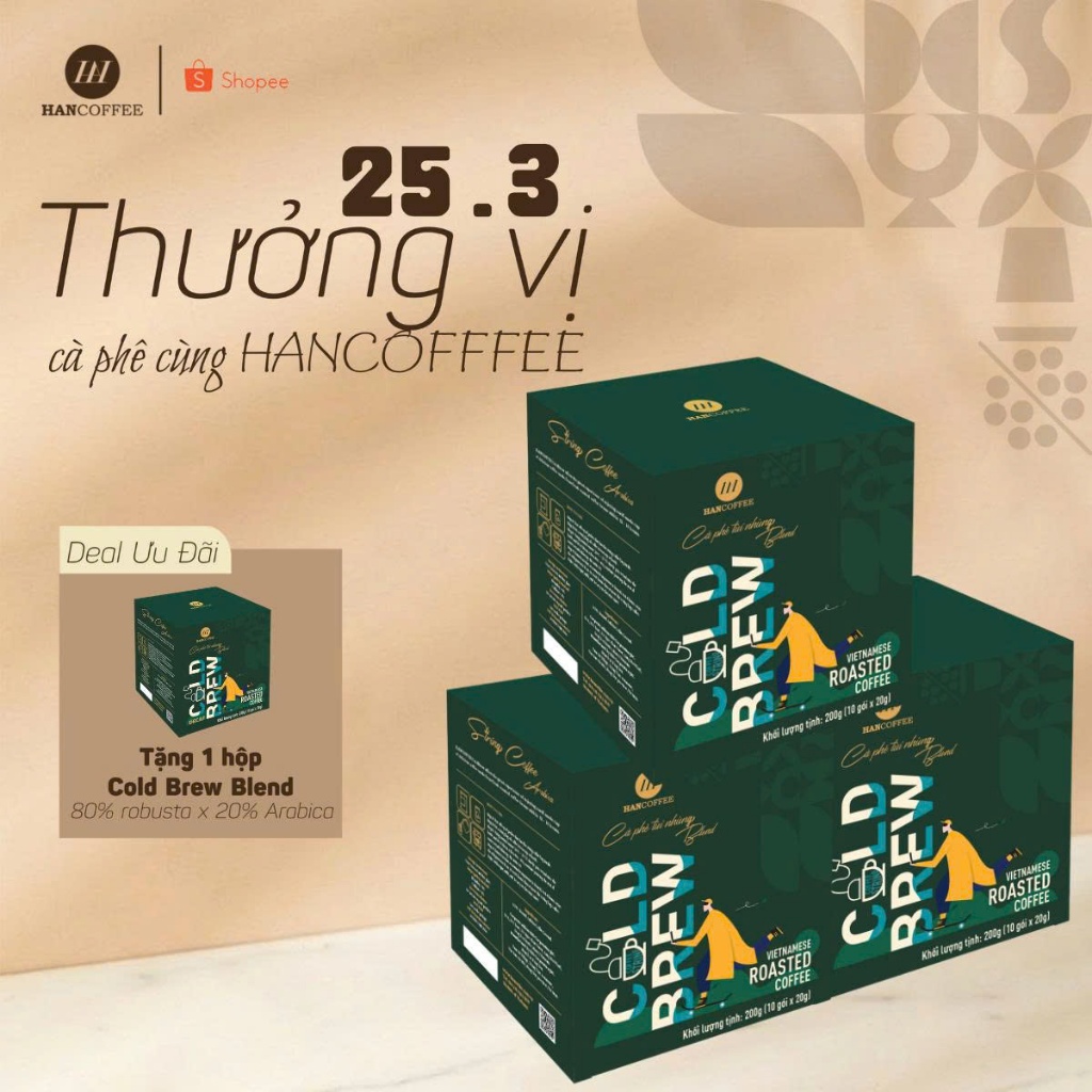 Cà Phê Cold Brew Ủ Lạnh HANCOFFEE Blend 80% Robusta 20% Arabica Túi Nhúng  Đậm Vị Hộp 10 Gói Xé