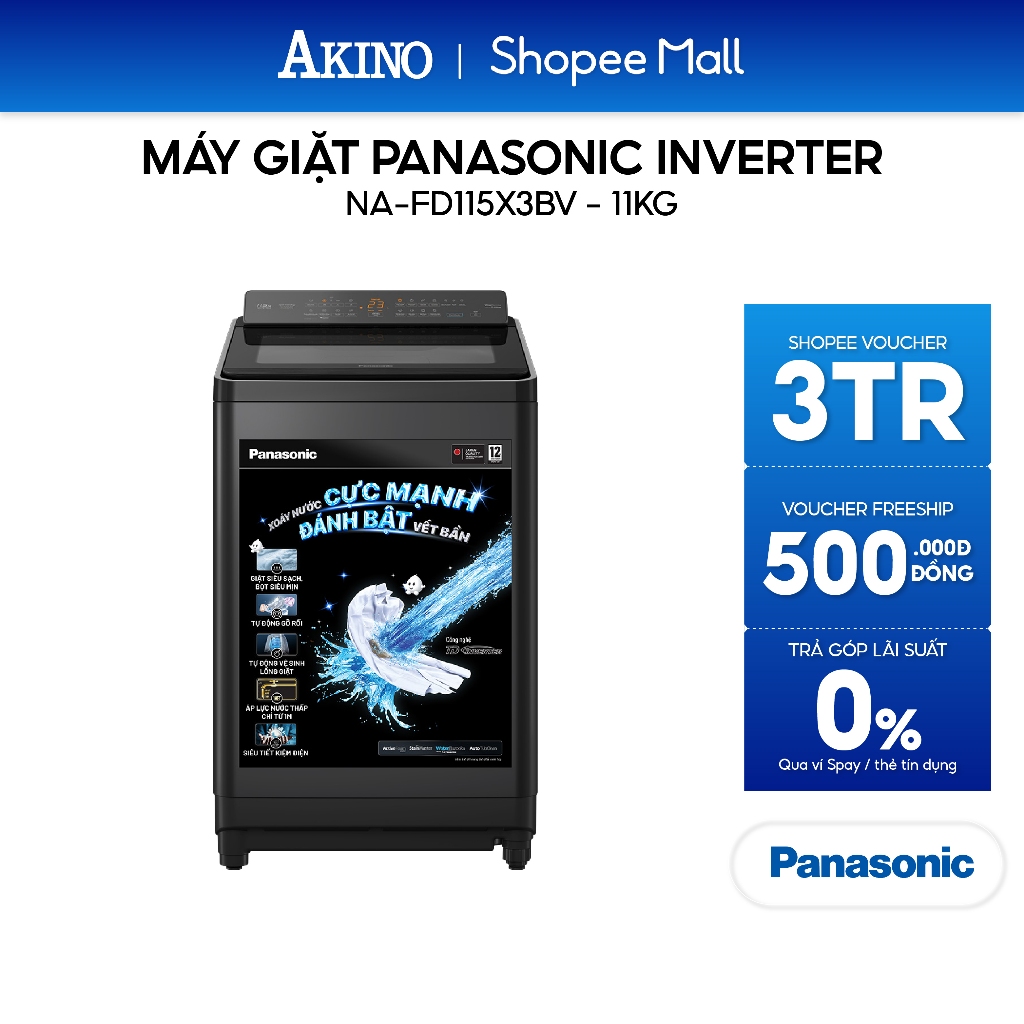Máy Giặt Lồng Đứng Panasonic Inverter 11.5 Kg NA-FD115X3BV - Hàng Chính Hãng
