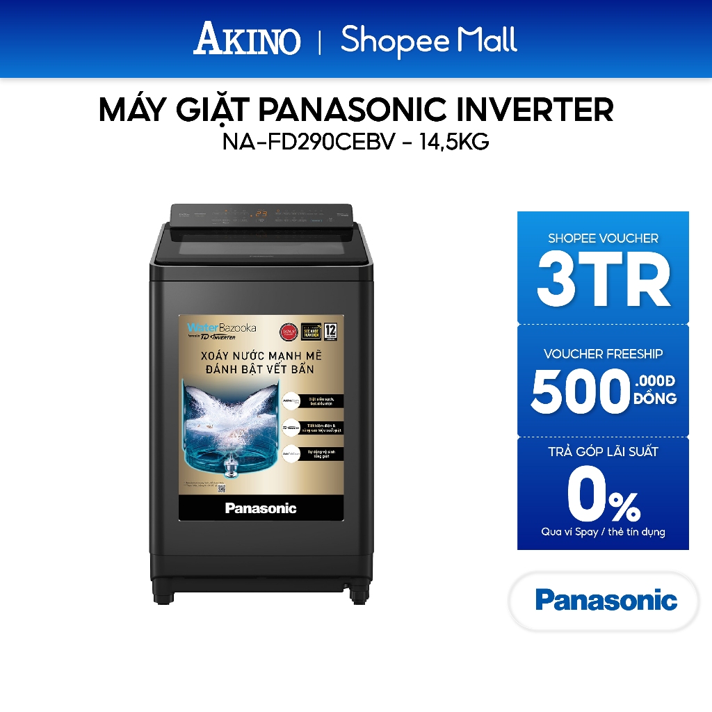 Máy giặt Lồng Đứng Panasonic Inverter 14.5 kg NA-FD290CEBV - Hàng Chính Hãng
