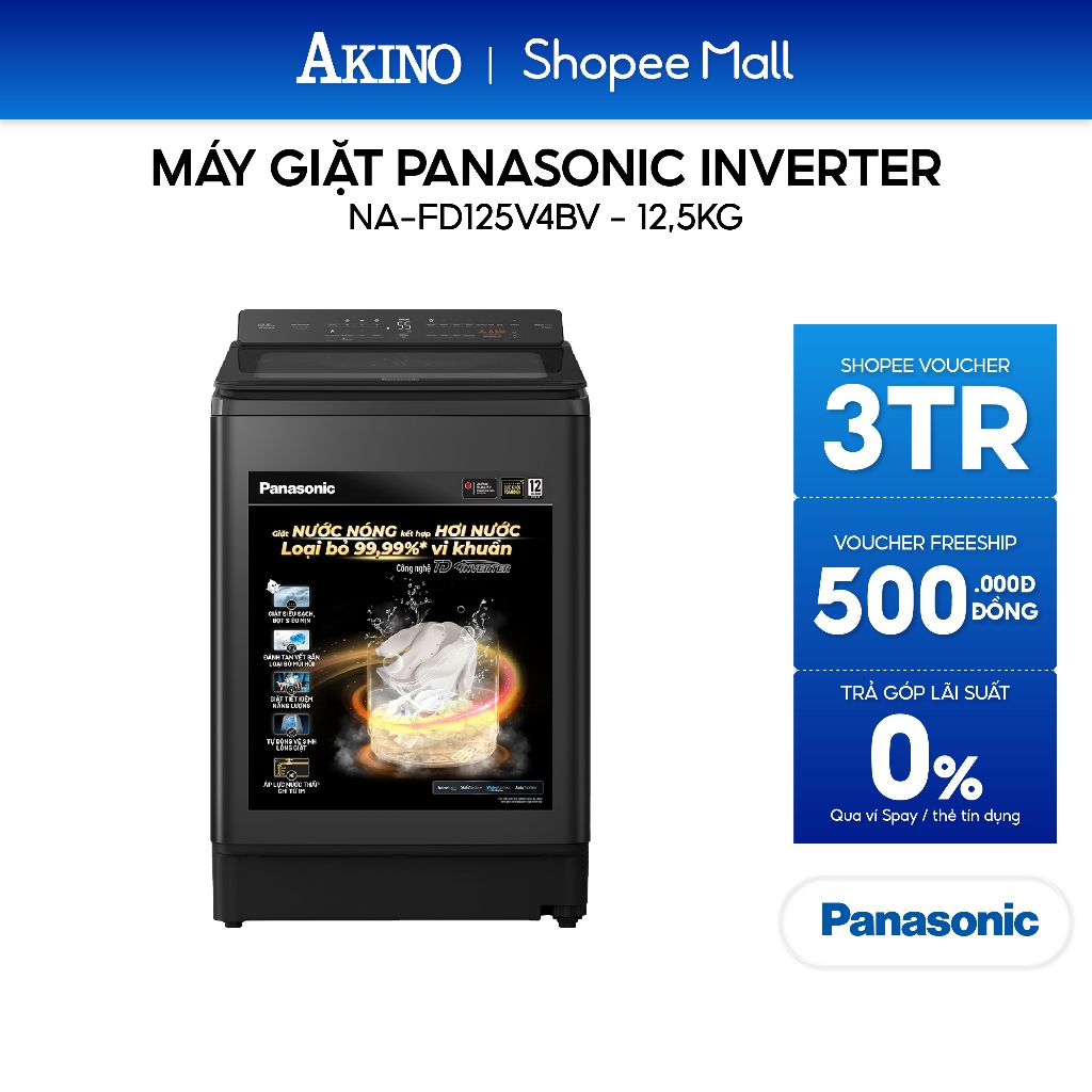 Máy giặt Lồng Đứng Panasonic Inverter 12.5 kg NA-FD125V4BV - Hàng Chính Hãng