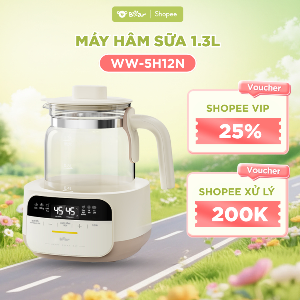 Máy Đun Nước Pha Sữa Bear 5H12N Dung Tích 1.3L Máy Hâm Sữa Rã Đông Sữa Mẹ Bình Nấu Nước
