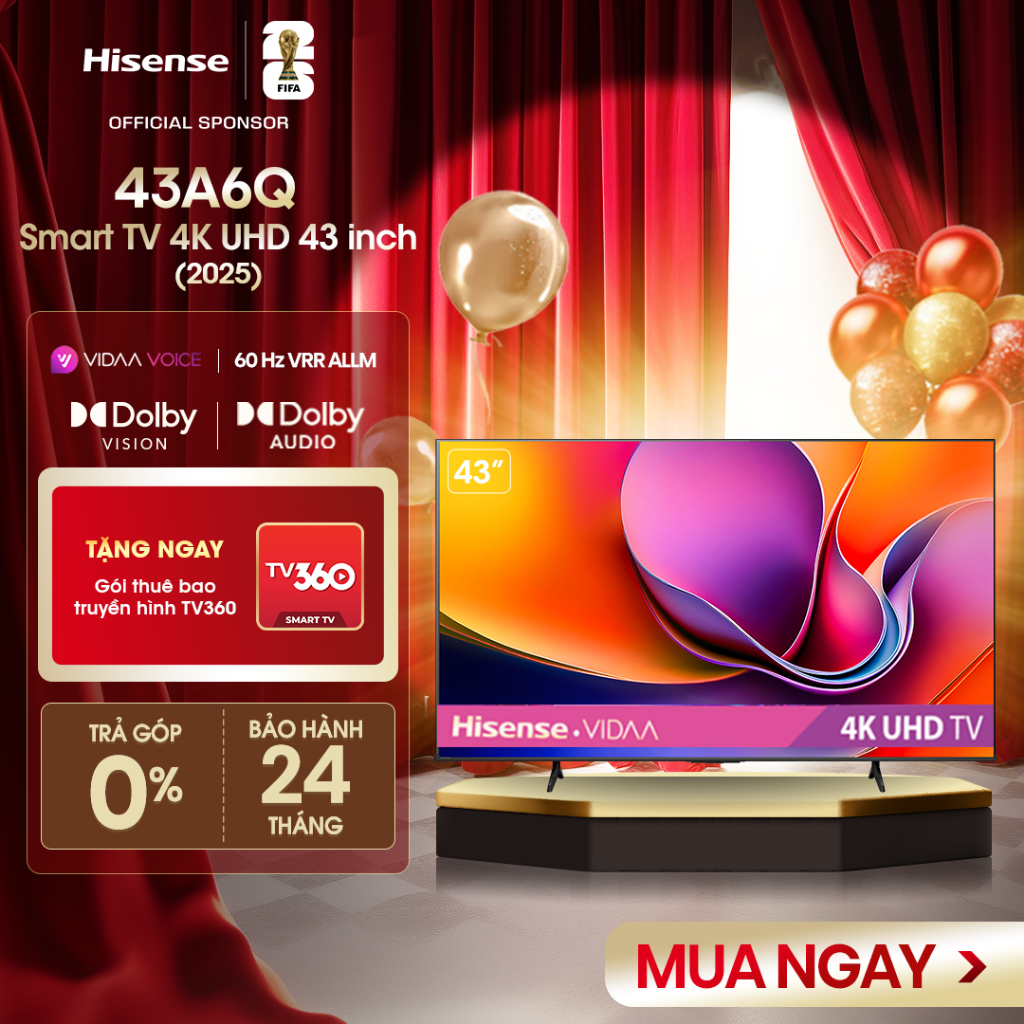 Smart Tivi Hisense 4K UHD 43 inch 43A6Q, Giao lắp toàn quốc, Bảo hành 2 năm | BigBuy360 - bigbuy360.vn