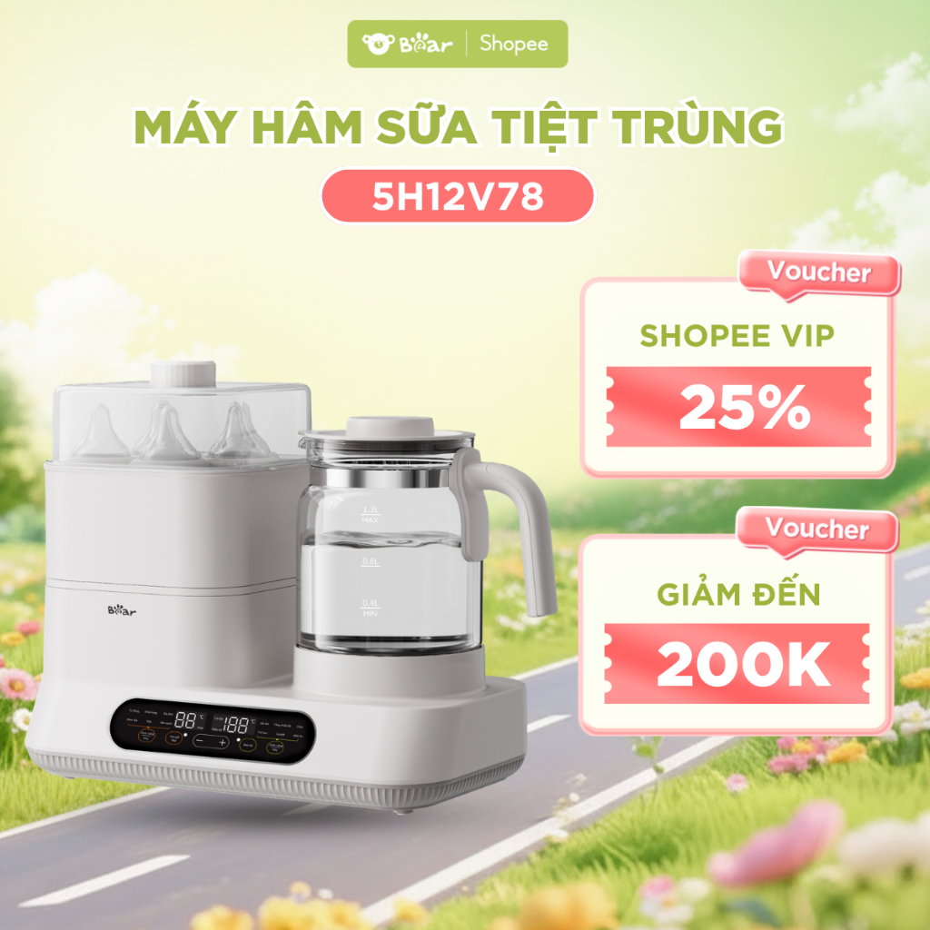 Máy Hâm Sữa Tiệt Trùng Bear WW - 5H12V78 Dung Tích 1.3L Máy Vệ Sinh Bình Nước Đa Chức Năng Máy Đun N