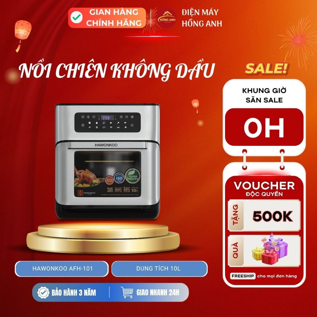 Nồi chiên không dầu Hawonkoo AFH-101 dung tích 10L công suất 1500W, 9 chế độ nấu, công nghệ điện