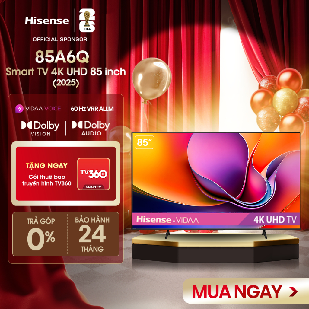 |Miễn phí vận chuyển| Smart Tivi Hisense 4K UHD 85 inch 85A6Q, Bảo hành 2 năm