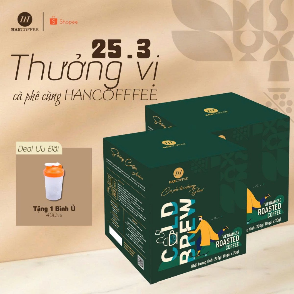 Cà Phê Ủ Lạnh ColdBrew Blend 80% Robusta 20% Arabica HANCOFFEE Đậm Đắng Nguyên Bản Pha Chế Tiện Lợi