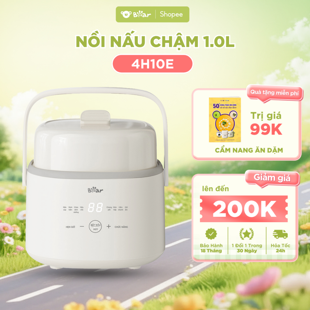 Nồi Nấu Chậm Bear SC-4H10E Dung Tích 1.0L Chưng Yến Cách Thủy Nấu Cháo Ăn Dặm Cho Bé