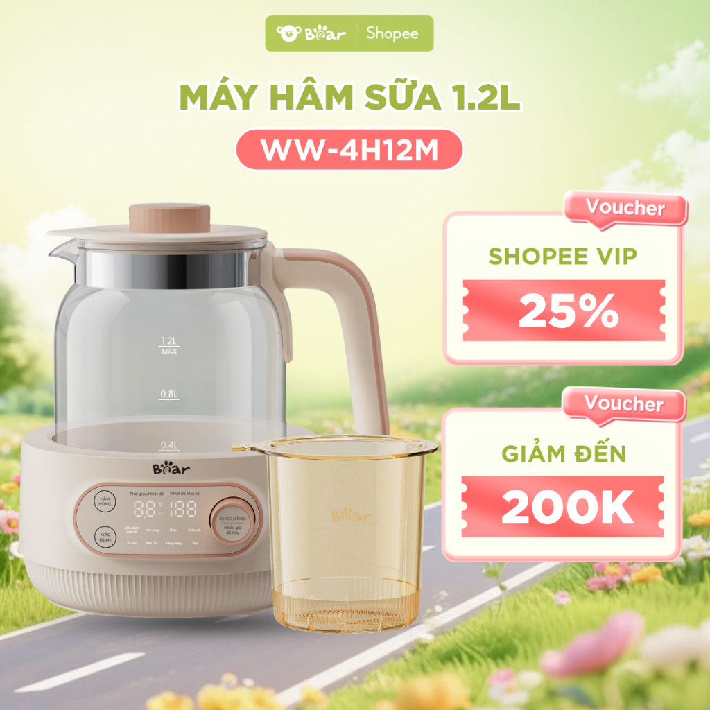 Máy Đun Nước Pha Sữa BEAR WW-4H12M Dung Tích 1.2L Giữ Nhiệt Hâm Sữa Cho Bé